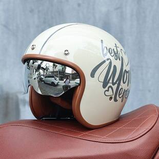 日本araione复古摩托车头盔男女情侣3/4半盔机车巡航电动车四季通