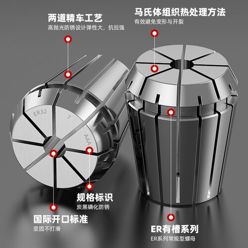 沪豪ER20筒夹雕刻机主轴夹具弹簧er25 11 16 8螺母高精度ER32夹头