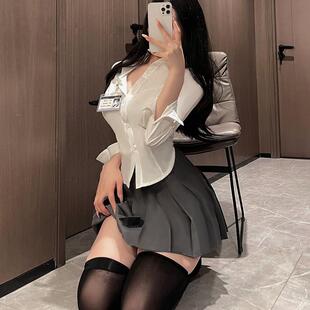 jk套装百褶裙纯欲学院风约会裙斩男裙日系修身显瘦辣妹收腰衬衫女