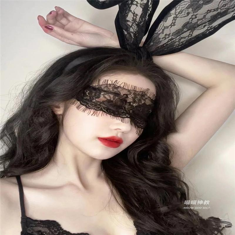 网红万圣节生日派对舞台Cosplay蕾丝眼罩超大兔耳朵发箍头箍