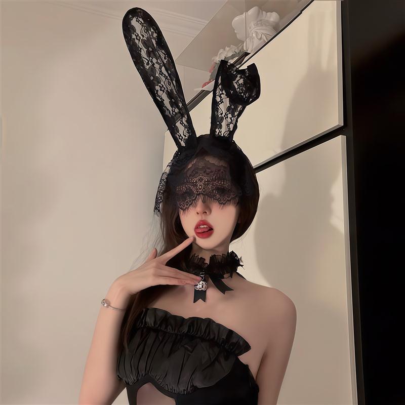 兔耳朵发箍纯欲蕾丝眼罩遮眼性感情侣套装可爱发夹头饰兔女郎配饰