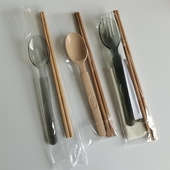 组合碳化筷子超厚美式 独立包装 筷子勺子叉子牙签纸巾套装 勺长柄勺