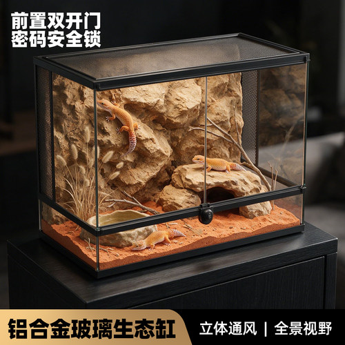 水陆两栖生态陆龟半水龟前开门玻璃缸爬宠鬃狮蜥蜴雨林造景饲养缸