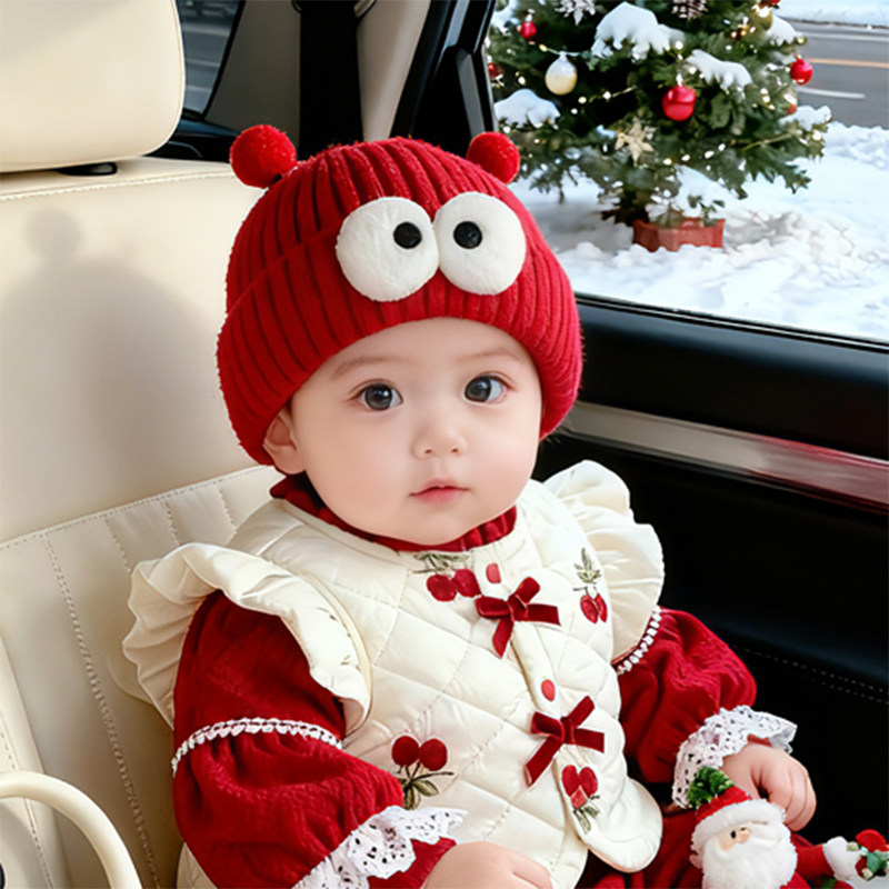 红色新年婴儿帽子秋冬季保暖加厚针织毛线帽男女宝宝小月龄防风帽,童装/婴儿装/亲子装,帽子,淘宝优惠券,粉丝福利购,淘宝优惠卷