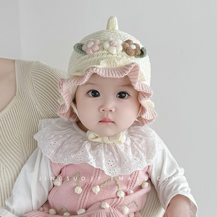 婴儿帽子秋冬季加厚护耳帽新生婴幼儿宝宝小月龄针织帽女童毛线帽
