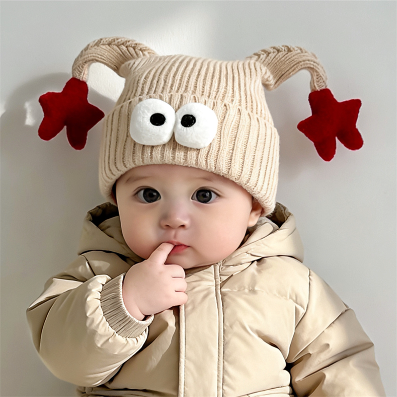 婴儿帽子秋冬季毛线帽可爱男童女宝宝防风护耳帽婴幼儿保暖针织帽