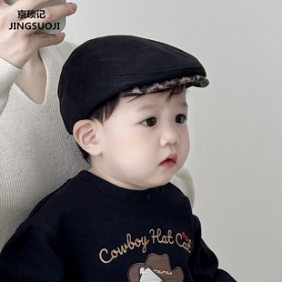 宝宝帽子秋冬季洋气字母豹纹前进帽男童女童反戴贝雷帽潮酷穿搭帽