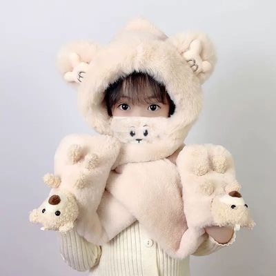 冬季儿童帽子围巾一体加绒