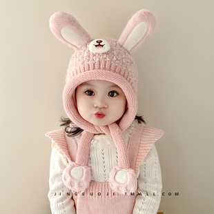 儿童帽子秋冬新款宝宝毛绒婴儿围巾一体保暖护耳帽男童女童针织帽