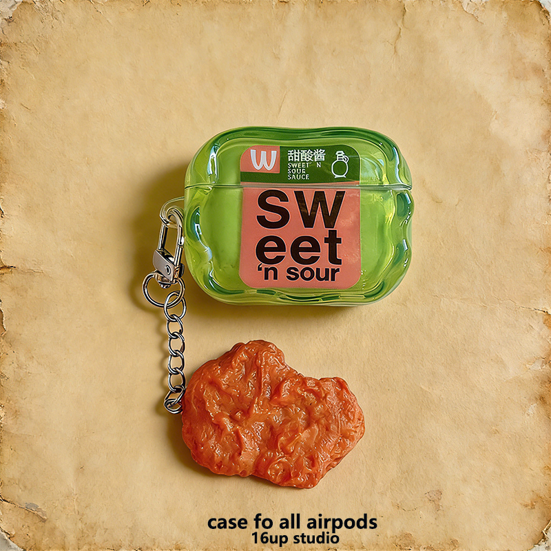 麦门M记绿红色酸甜番茄酱适用airpodspro二三代保护套情侣男女小众趣味鸡块薯条挂件苹果耳机壳2/3/4硅胶软壳