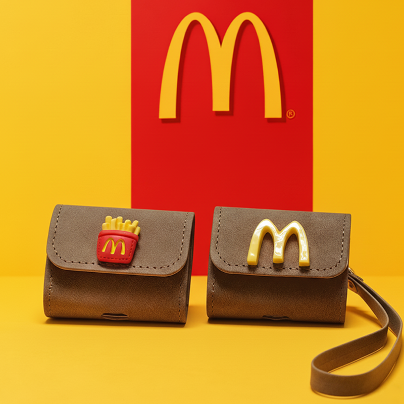 M记英文薯条适用airpods pro二三代保护套3可卡通情侣男女商务简约个性复古苹果耳机壳棕色皮质一体翻盖2软包