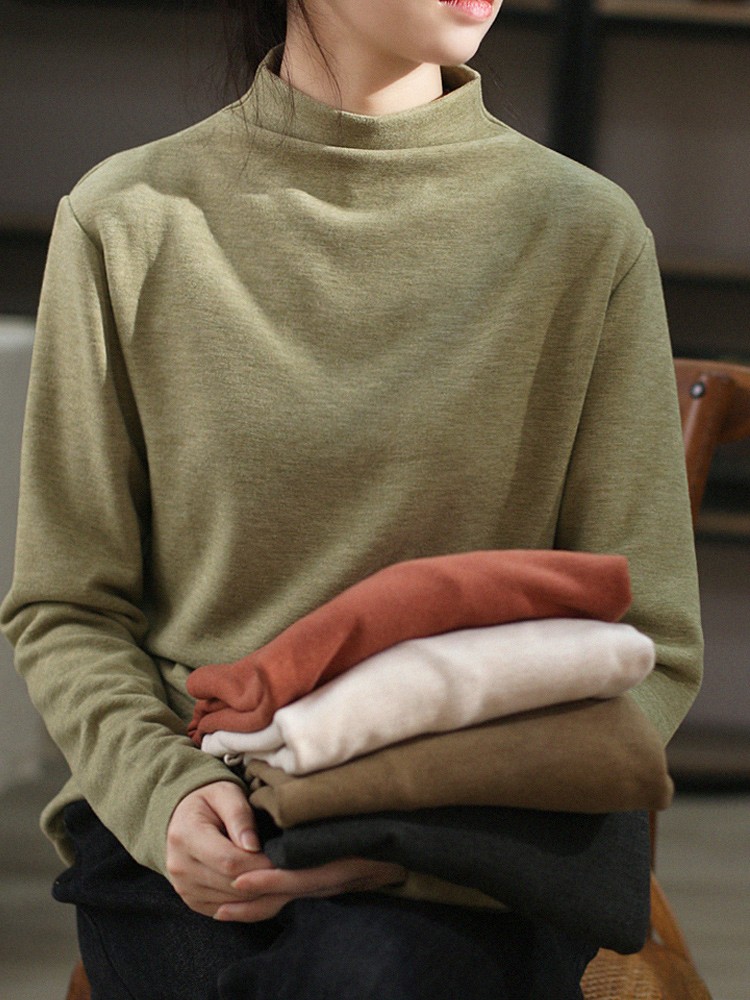 羊毛桑蚕丝半高领厚款打底衫