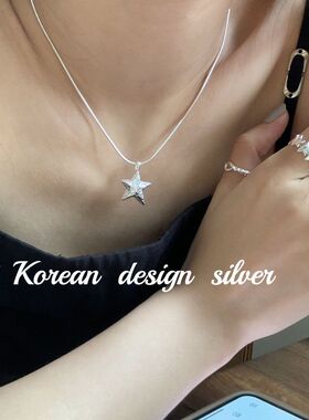 S925纯银五角星蛇骨锁骨项链女