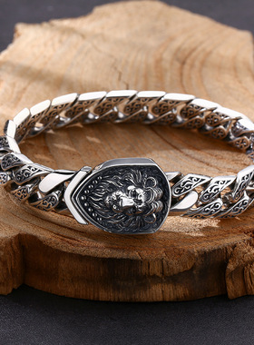 小众银饰男士925纯银手链霸气狮子坦克手环霸气潮流泰银复古纯银