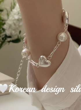 ins风S925纯银爱心珍珠手链