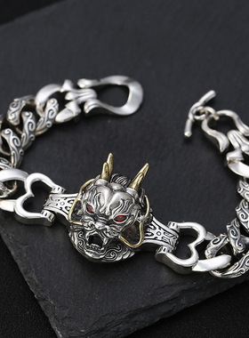 小众银饰s925纯银手链创意龙头男士手链复古泰银重工手环手镯银饰