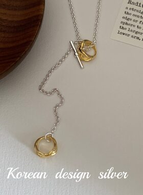 韩版简约Y字长款银项链饰品S925纯银项链小众轻奢双环毛衣链女款