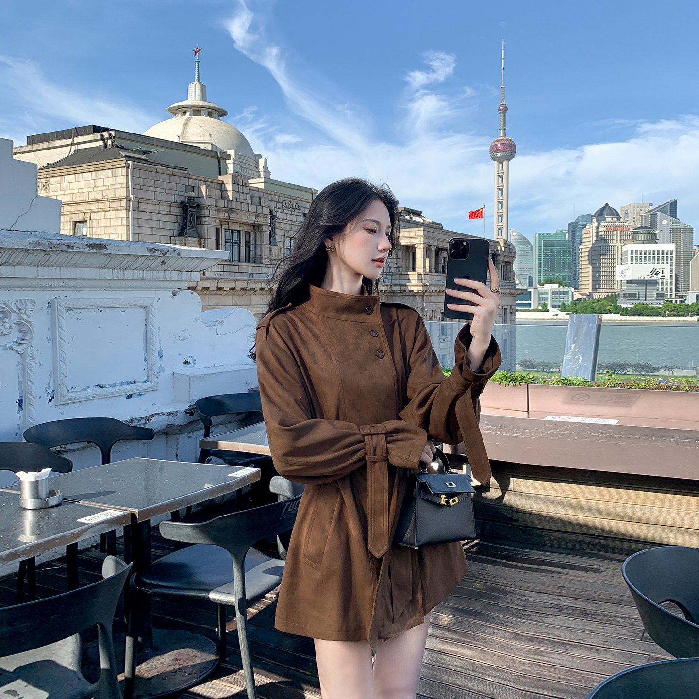 复古麂皮短风衣女2025春秋新款高级感宽松英伦风休闲气质显瘦外套