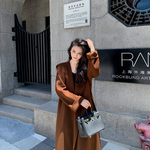 高端连帽双面羊绒大衣女2025年冬季新款韩版宽松气质显瘦毛呢外套