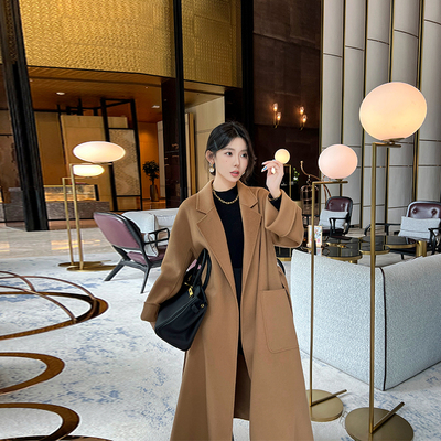 驼色双面羊绒大衣女2025秋冬新款