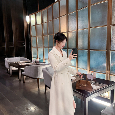 高端白色双面羊绒大衣女秋冬新款