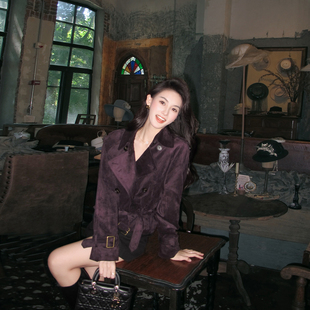 高级感风衣女短款2026春秋新款韩系气质小个子休闲百搭麂皮绒外套