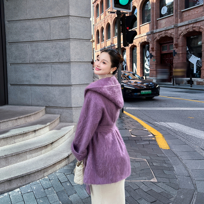 宽松连帽羊绒大衣女2025冬季新款