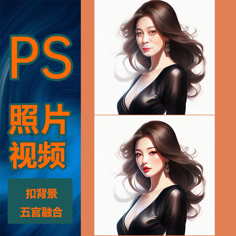 p图片p视频处理修图换头人脸抠图换背景五官融合照片合照人像合成