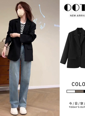 黑色西装外套女小个子2025春秋短款韩系高级感气质休闲西服上衣新