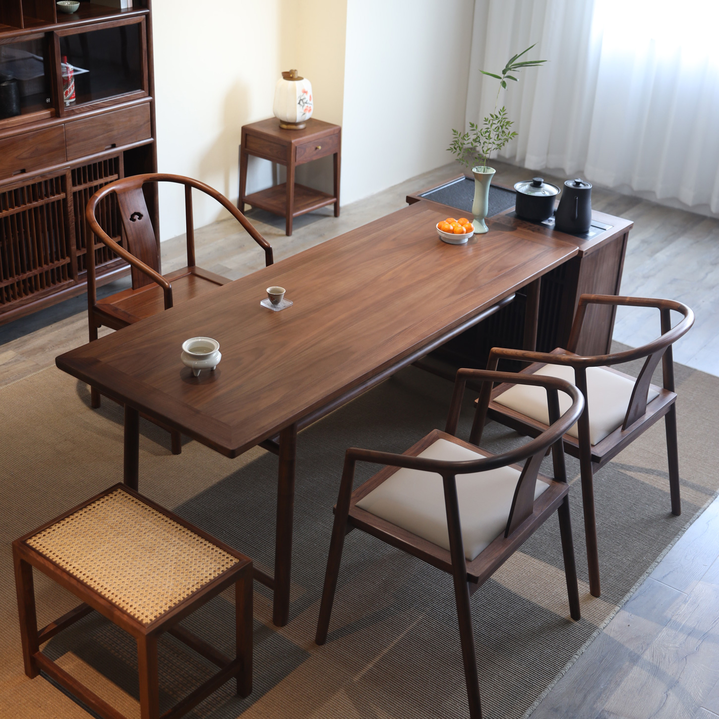 宋式美学黑胡桃木茶台茶桌