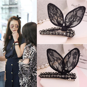 林志玲同款 发夹可爱蕾丝兔耳朵留海一字夹女bb夹韩国顶夹刘海边夹