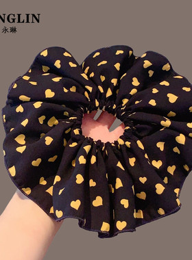 中古风趣味爱心发饰姜黄色大肠发圈高级感头饰女扎头发头绳头花