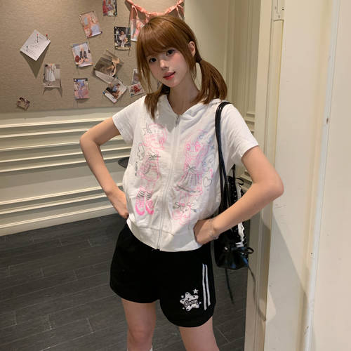 卡通少女连帽拉链开衫短袖