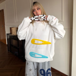 帽衫 Amoeba美式 新款 饰设计感连帽卫衣女春季 复古趣味超大发卡装