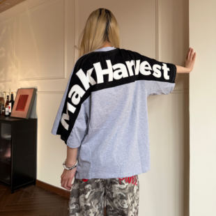 Amoeba原创国潮贴皮字母刺绣拼接撞色男女宽松短袖 重磅T恤 夏季