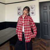 Amoeba美式 外套衬衣 春夏休闲男女同款 复古珍珠字母格纹衬衫 长袖