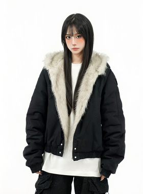 Amoeba美式座山雕毛领加绒加厚棉服夹克男女冬季cleanfit工装外套