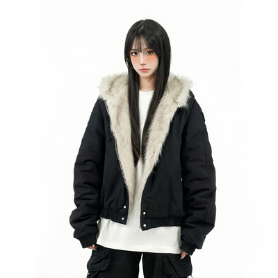 cleanfit宽松毛领棉服外套