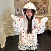 秋季 Amoeba原创美式 满印星星条纹连帽卫衣拉链开衫 宽松烫钻外套