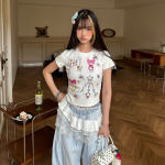 Amoeba小众设计轻薄网纱蕾丝百搭高级感短款mini花边叠穿屁帘女