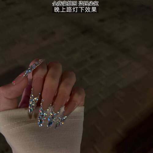 【水晶鞋采用施华洛世奇元素】三月兔手工法式穿戴甲夏季满钻爆闪