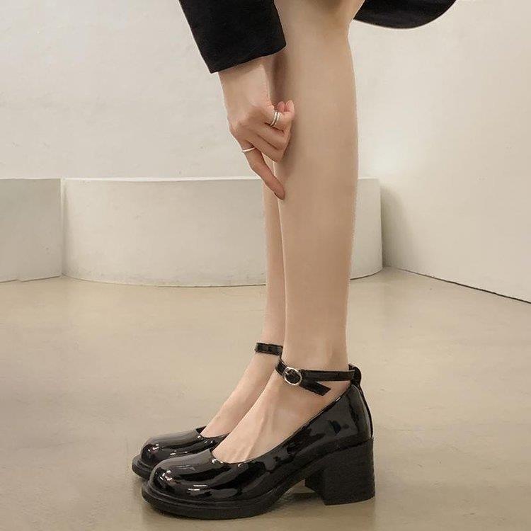法式玛丽珍小皮鞋女2025春季新款仙女风配裙子厚底增高粗跟单鞋子