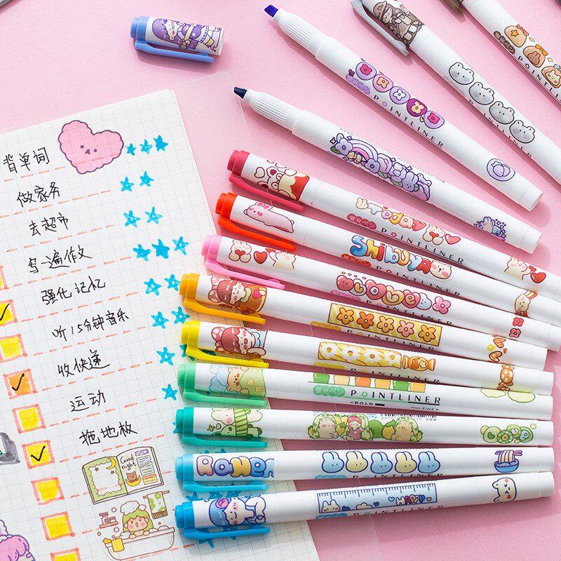 集物社荧光笔双头软头莫兰迪淡色系标记笔 学生用粗划重点做笔记专用