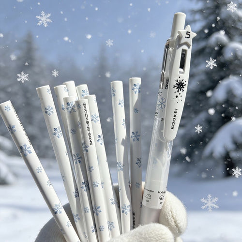 KOOKEI冬雪中性笔 纯白之雪季节气候精美图案按动式水笔0.5mm学生日常书写考试刷题速干黑笔天气限量款大容量
