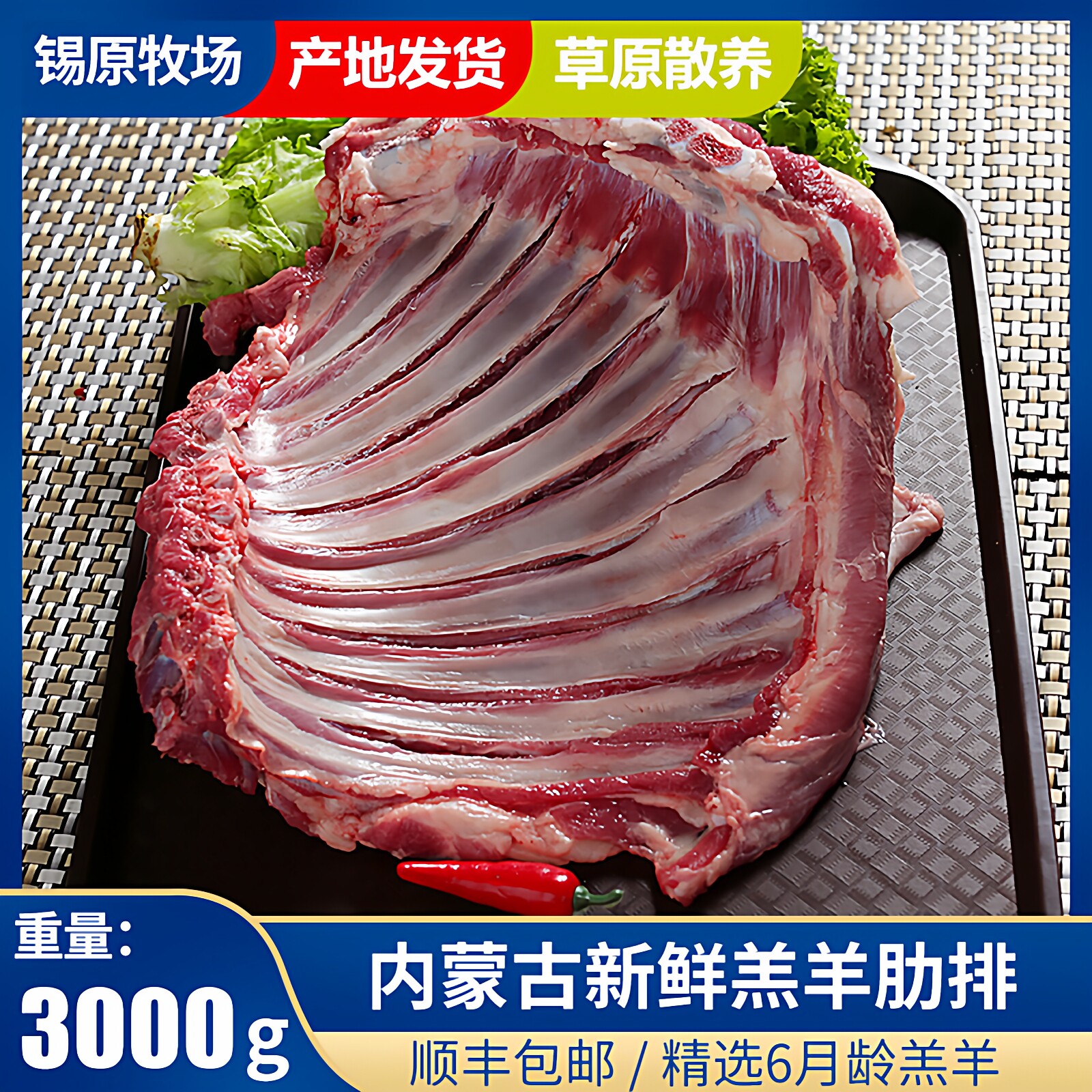 锡原牧场内蒙羊排肉羊肉新鲜内蒙冷冻烧烤食材半成品手抓羊排6斤