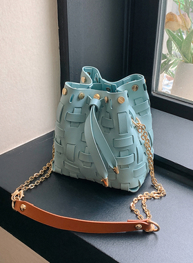 手工编织包包diy材料包自制革条蓝色手提包单肩情人节送女友礼物