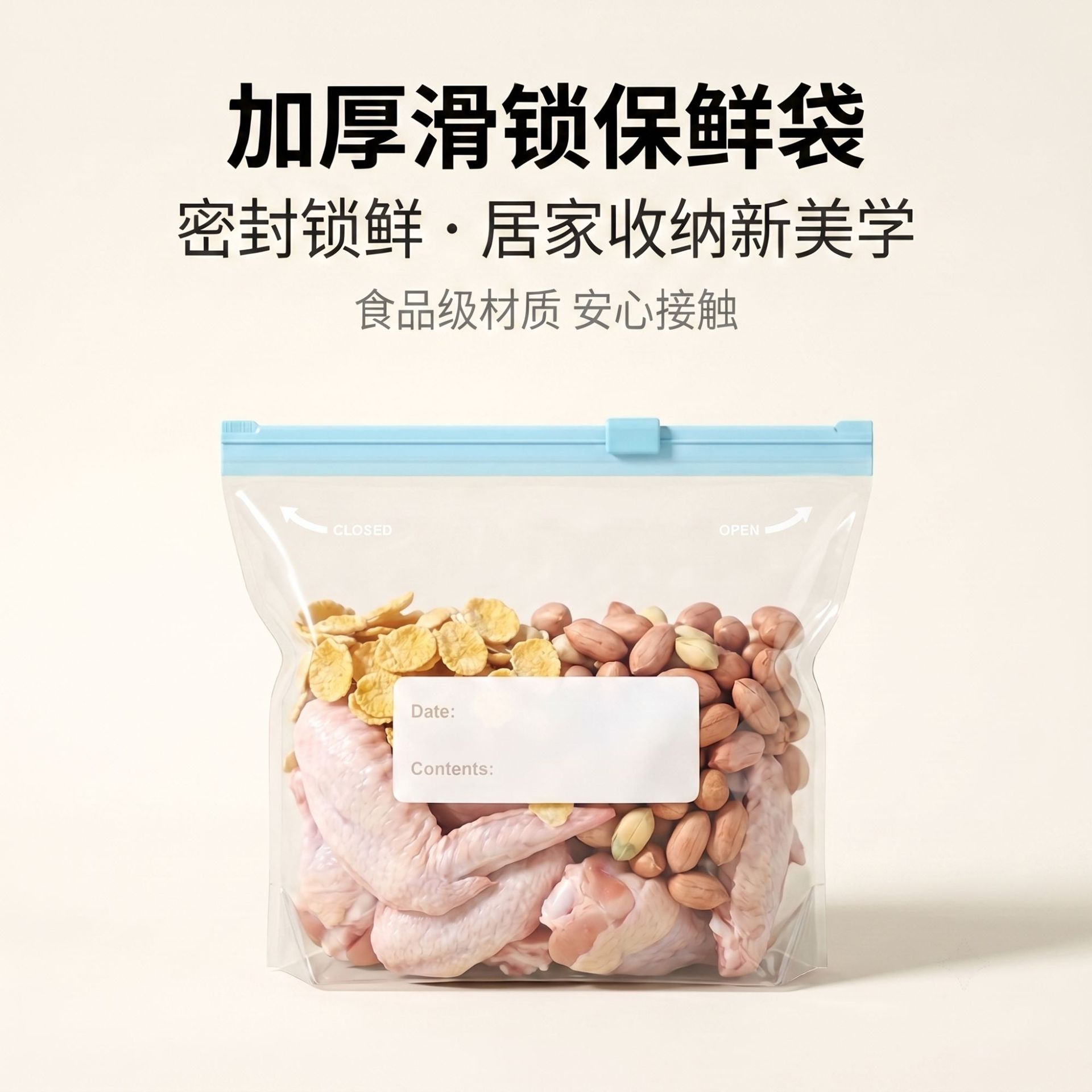 加厚密封保鲜袋食品级冰箱收纳拉链滑锁加宽五谷杂粮冷冻袋