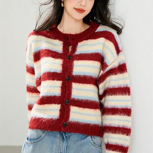实拍针织毛衣秋季 软糯绵羊绒上衣 条纹新款