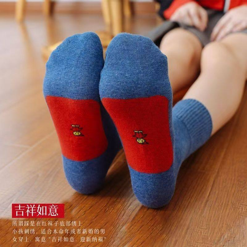 本命年红袜子小人纯棉踩属蛇马女款防小ren秋冬中筒防臭红色睬采