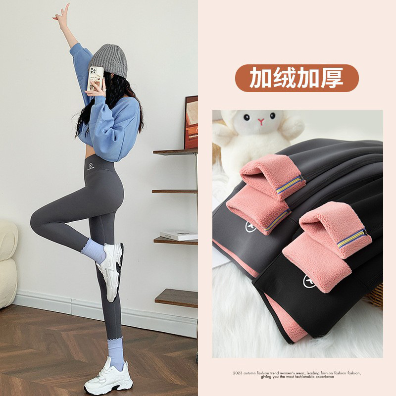 灰色鲨鱼裤女外穿秋冬加绒高腰打底裤提臀收腹九分瑜伽紧身裤保暖